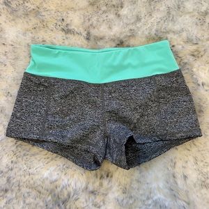 Grey Stretchy Athletic Shorts with Turquoise Band